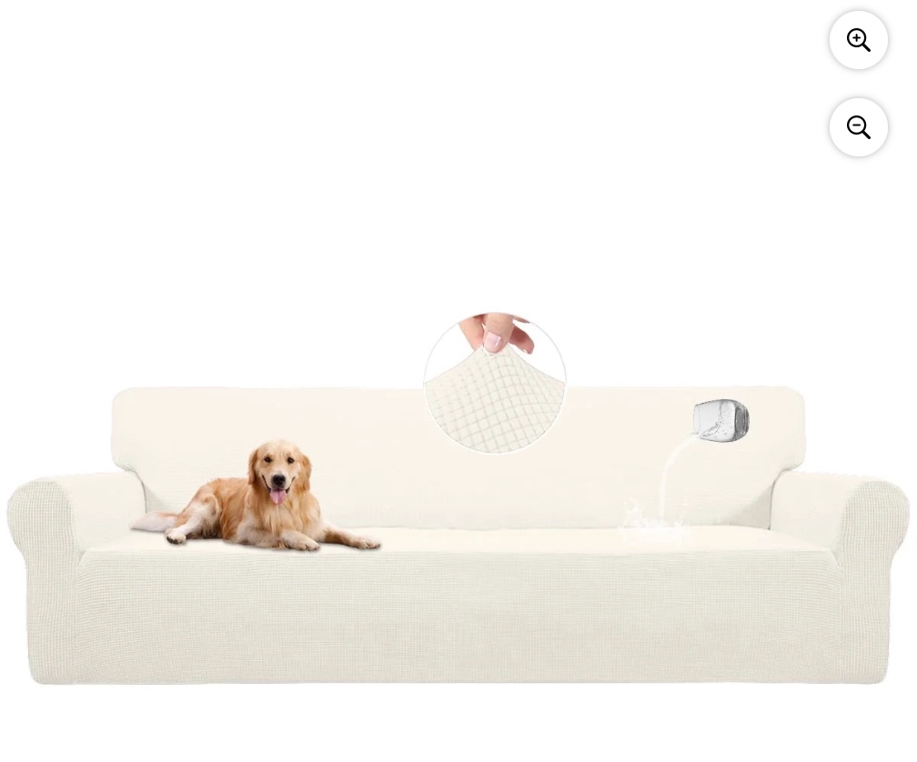 Sanmadrola 100% Waterproof Sofa Cover Non Slip Couch Cover Stretch Slipcover Leakproof Couch Protector for Kids Dogs Cats Pets, Cream, Oversized Sofa