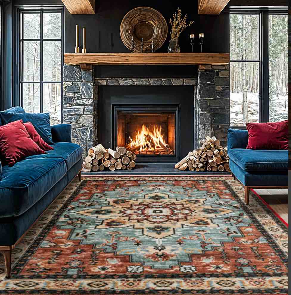 Sonoro Kate 8x10 Area Rugs for Living Room Bedroom, Non Slip Boho Machine Washable Indoor Floor Carpet, Red