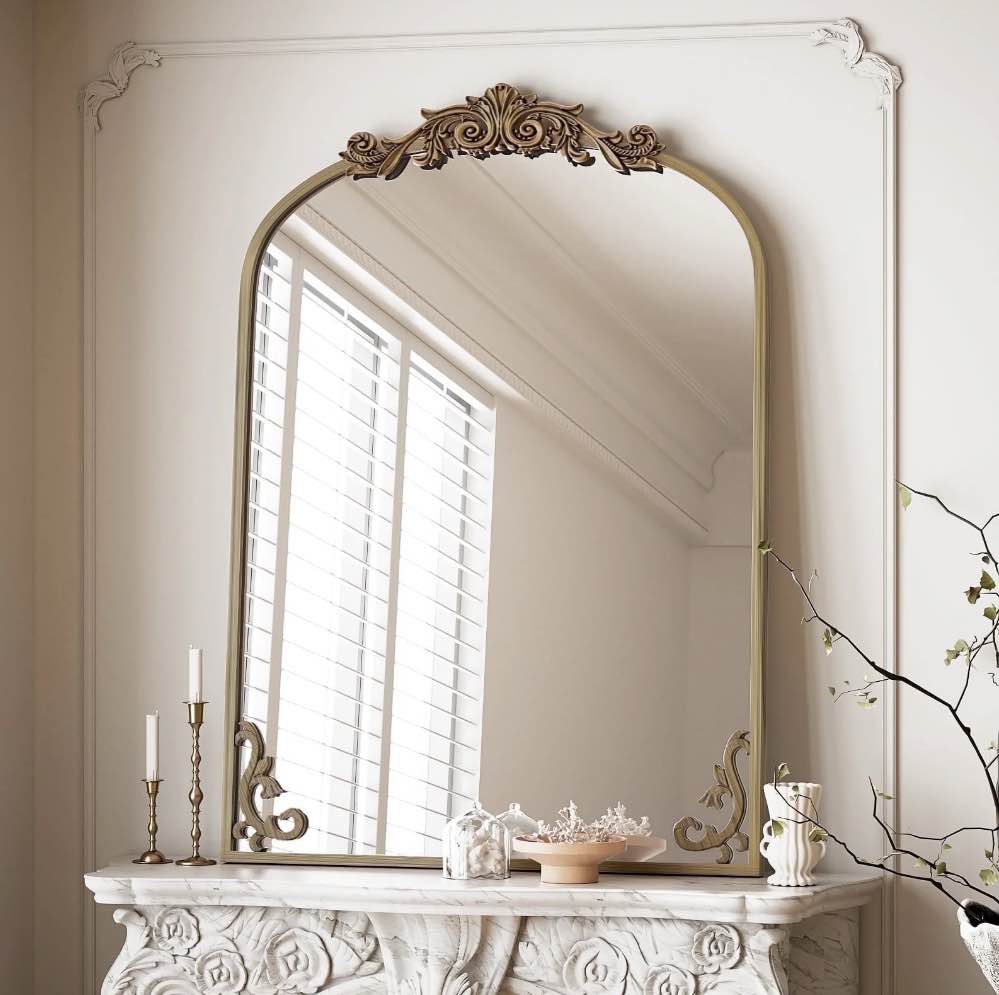BEAUTYPEAK 42"x30" Vanity Wall Mirror Decorative Vintage Arch Bathroom Mirror,Bronze