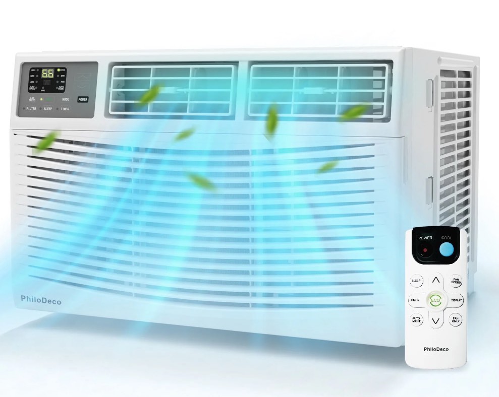 PhiloDeco 8000 BTU Window Air Conditioner 350 Sq. ft. Intelligent, LED Display Screen, with Remote Control,Ac  Can Be Used as a Dehumidifier/Fan, Operates Quietly, Energy-Saving. Timer/Sleep and ECO