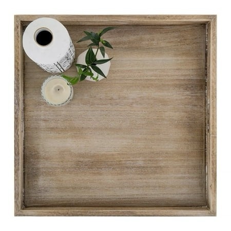 Hanobe 20x20" Large Wooden Squre Serving Tray with Handles , Farmhouse Large Ottoman Tray for Living Room Coffee Table Home Decor
