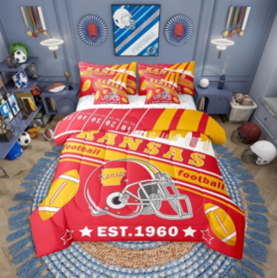 Eosebridal Football 7 Pieces Comforter Sets Full Size Kansas Bedding Set for All Season Gifts for Football Fans Football City Bed in a Bag with Comforter,Sheets