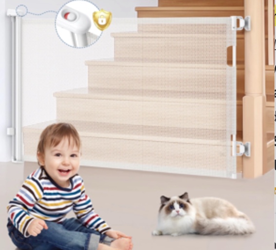 Baby Gate for Stair Doorway Retractable Dog Gate Mesh Indoor Outdoor up to 55" Wide, 33" Tall,Safety Pet Gate for Deck (Drilling& No-Drilling)-White