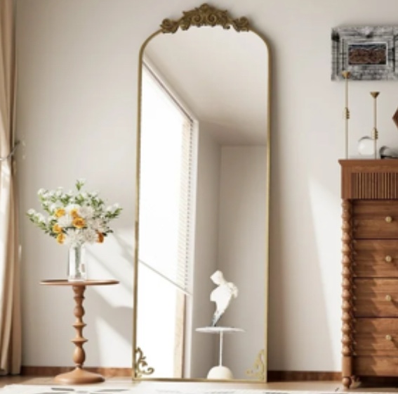BEAUTYPEAK 72"x24" Full Length Mirror with Baroque Flower Head Design Wall-Mounted Mirror,Antique Gold