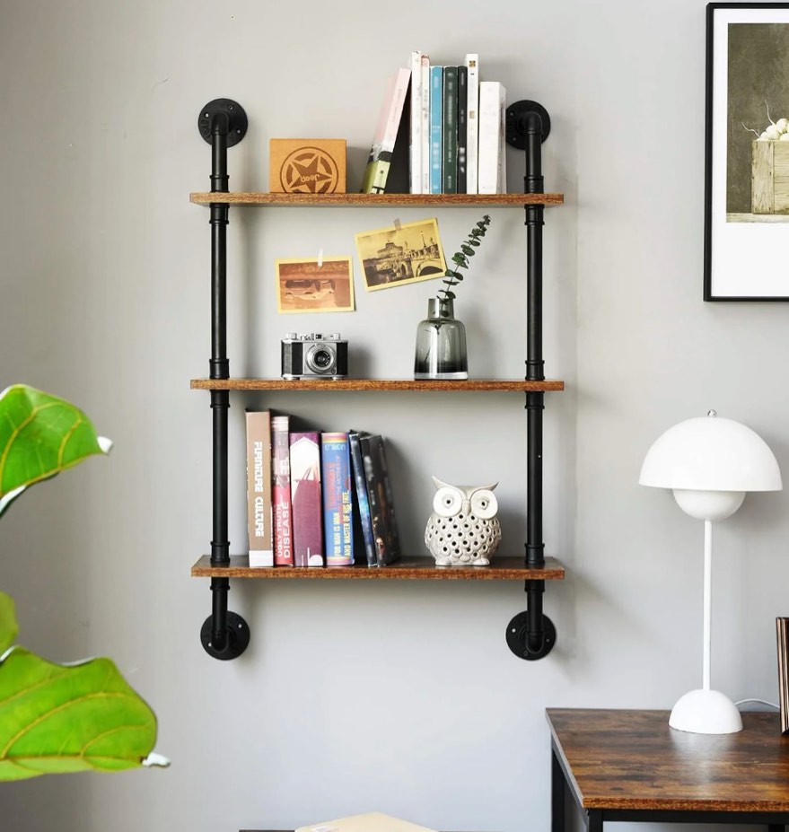 Floating Shelves, CoPedvic 3-Tier Wood Wall Bookcase Shelves Mounted for Bathroom, Bedroom, Rustic Brown