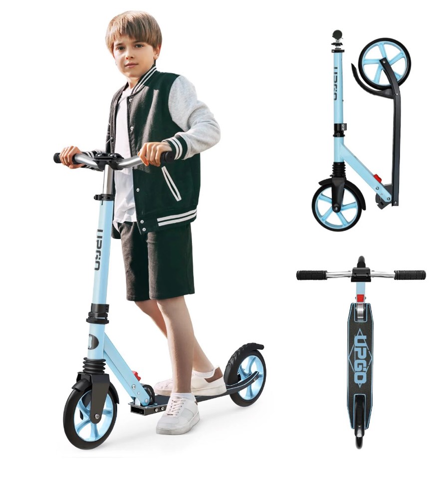 UPGO Kick Scooter for Ages 6+, Kids, Teens & Adults, 240 lb Max Load, Foldable, 8-Inch Wheels,Blue