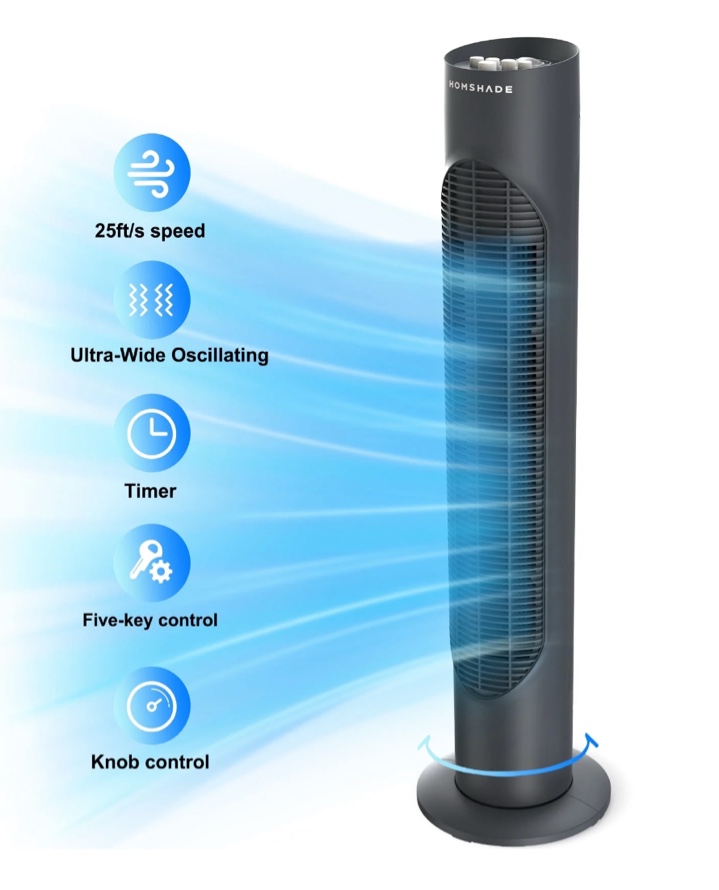 Tower Fan, 32" Wide Oscillating Cooling Fan with 3 Speeds 3 Wind Modes ,Timer,Pentatonic Button,Standing Fan for Home,Bedroom & Office
