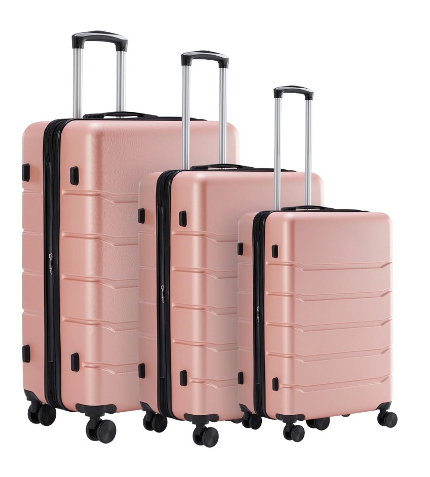 JOINSUN 3-Piece Luggage Sets, Hard Shell ABS Suitcases with Double Spinner Wheels, Lightweight Expandable Rolling Travel Suit Case with TSA Lock, Pink