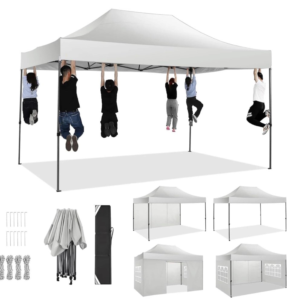 COBIZI 10x15 Pop up Canopy Heavy Duty Party Tent with 4 Sidewalls,Outdoor Waterproof Pop up Canopy Tent Event Shelter for Parties,Commercial-Series,Camping,Event,White(Frame Thickened)