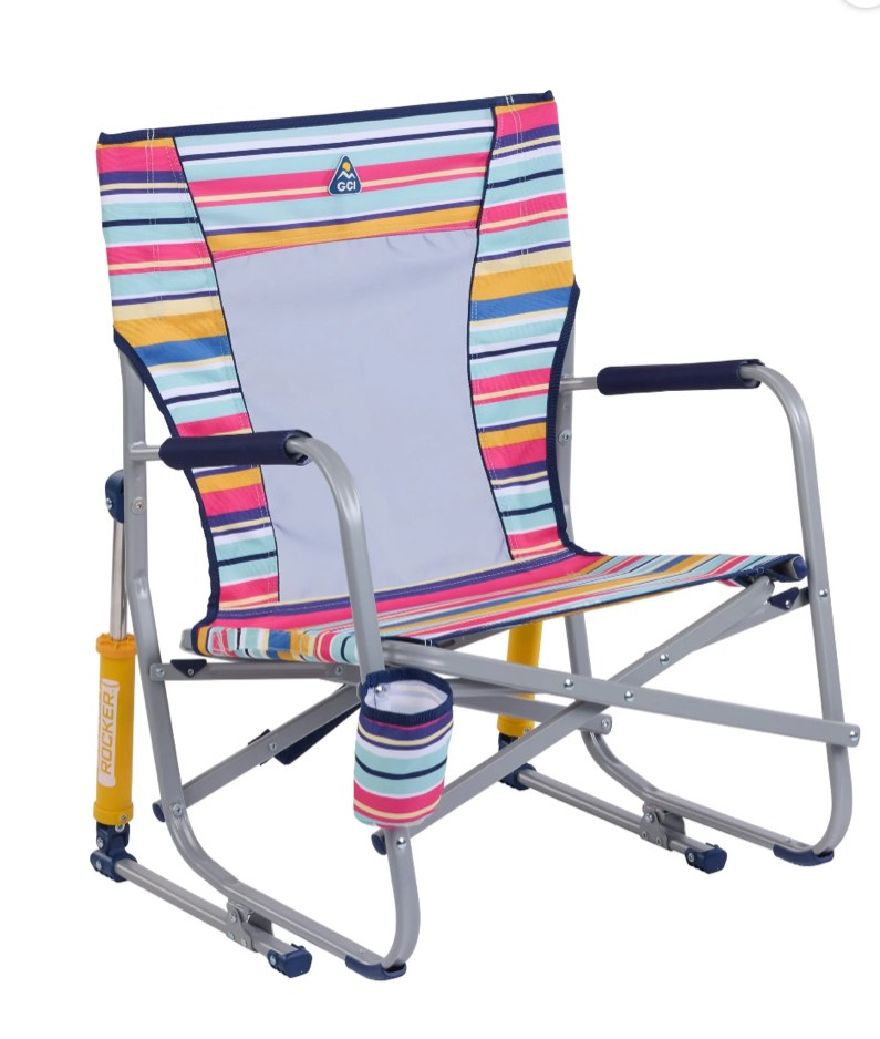 GCI Outdoor Beach Rocker Foldable Low Profile Rocking Beach Chair, Multistripe