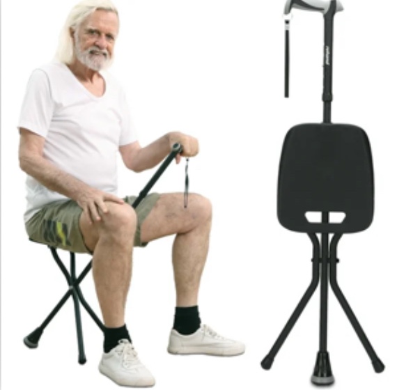 REHAND Walking Canes with Seat 350 LB Capacity,Lightweight Foldable Adjustable Aluminum Walking Stick Chair for Men & Women Seniors,Black