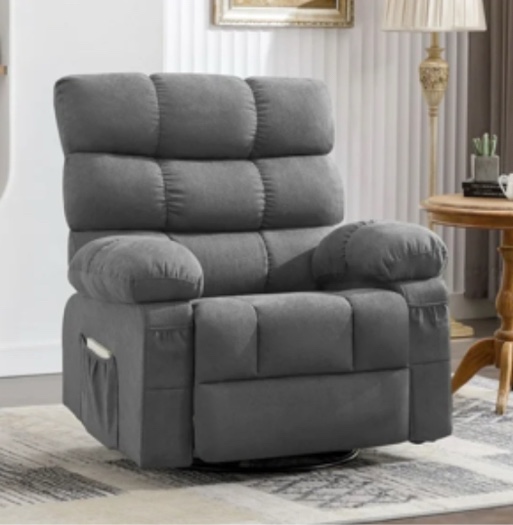 JONPONY Swivel Rocker Recliner Chair, Ergonomic Lounge Chair for Living Room,Small Spaces with Rocking Function,360° Swivel,Side Pocket,Gray