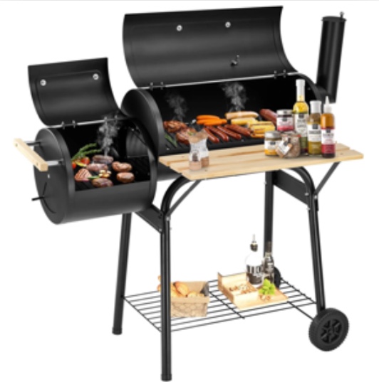 Segmart BBQ Charcoal Grill, 45.28-inch Length Portable Barbecue Grill, Offset Smoker Barbecue Oven with Wheels & Thermometer for Outdoor Picnic Camping Patio Backyard