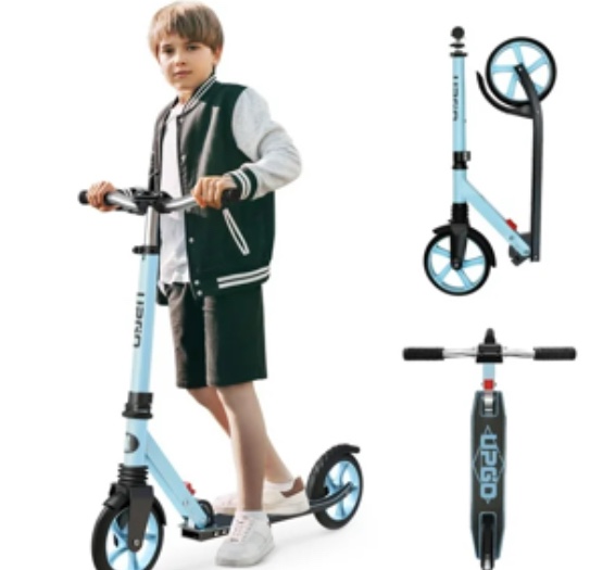UPGO Kick Scooter for Ages 6+, Kids, Teens & Adults, 240 lb Max Load, Foldable, 8-Inch Wheels,Blue