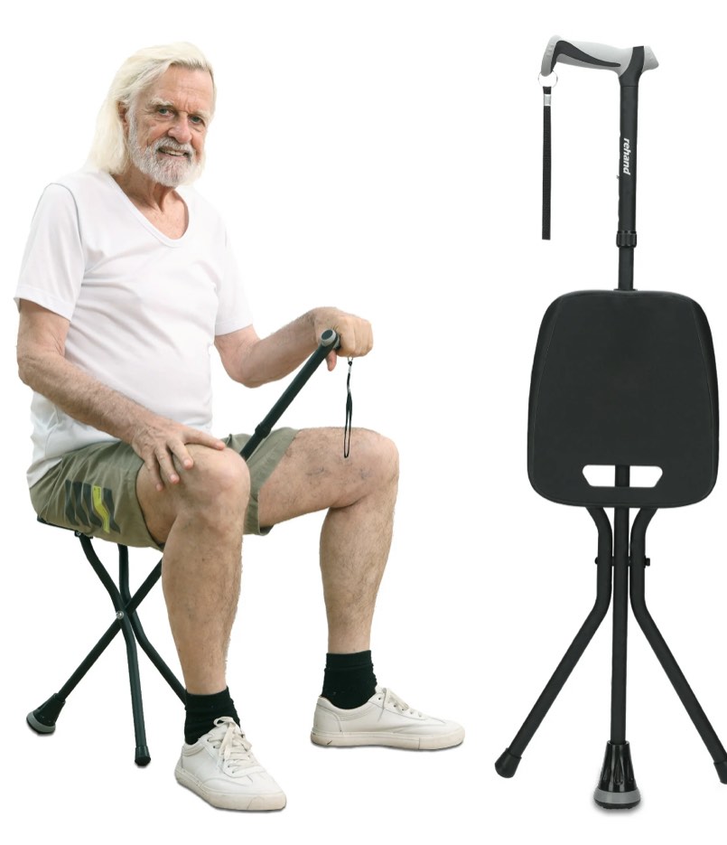 REHAND Walking Canes with Seat 350 LB Capacity,Lightweight Foldable Adjustable Aluminum Walking Stick Chair for Men & Women Seniors,Black