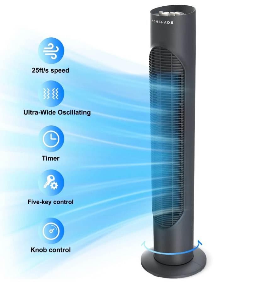 Tower Fan, 32" Wide Oscillating Cooling Fan with 3 Speeds 3 Wind Modes ,Timer,Pentatonic Button,Standing Fan for Home,Bedroom & Office