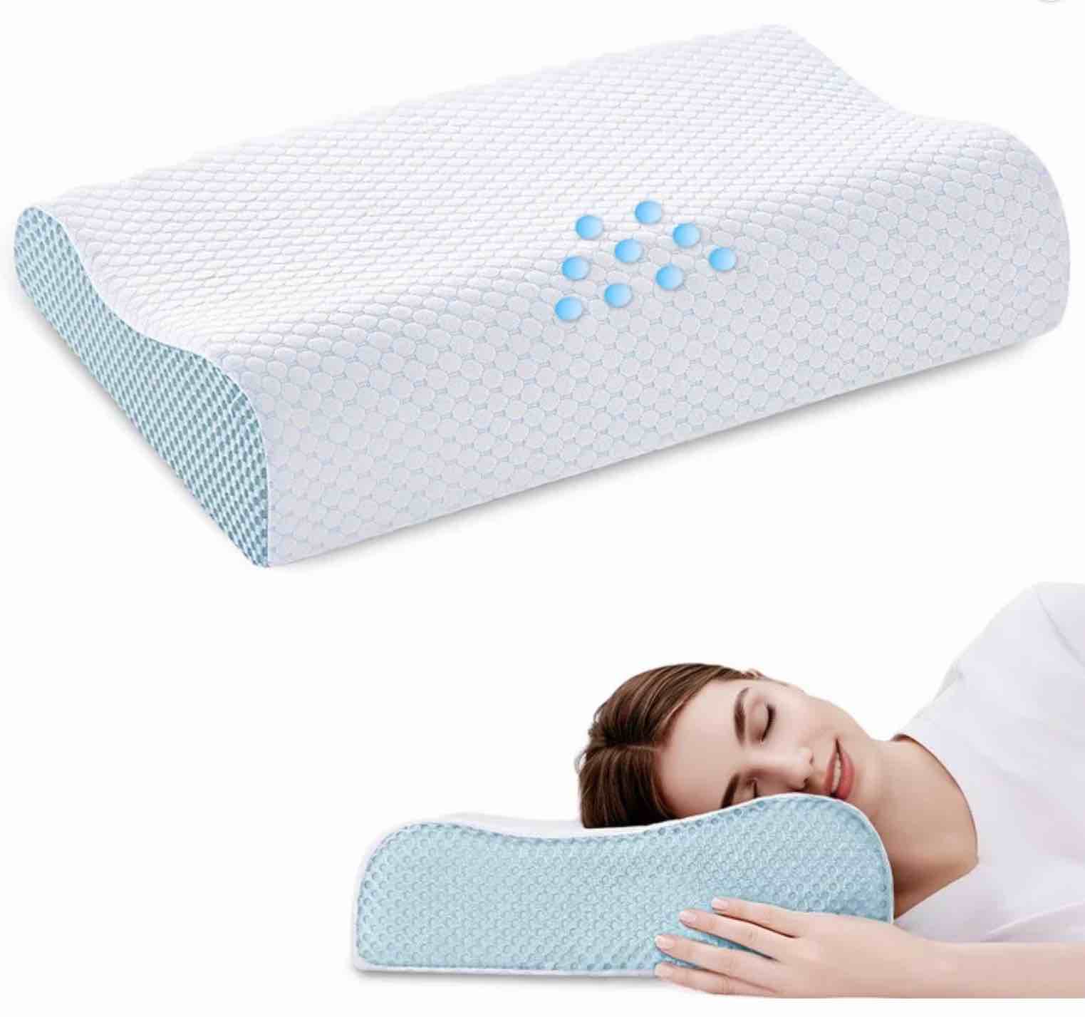 Cervical Memory Foam Pillow for Sleeping and Neck and Shoulder Pain Relief, Orthopedic Contour Pillow Bed for Side, Back, Stomach Sleepers, Removable and Washable Cover, Blue