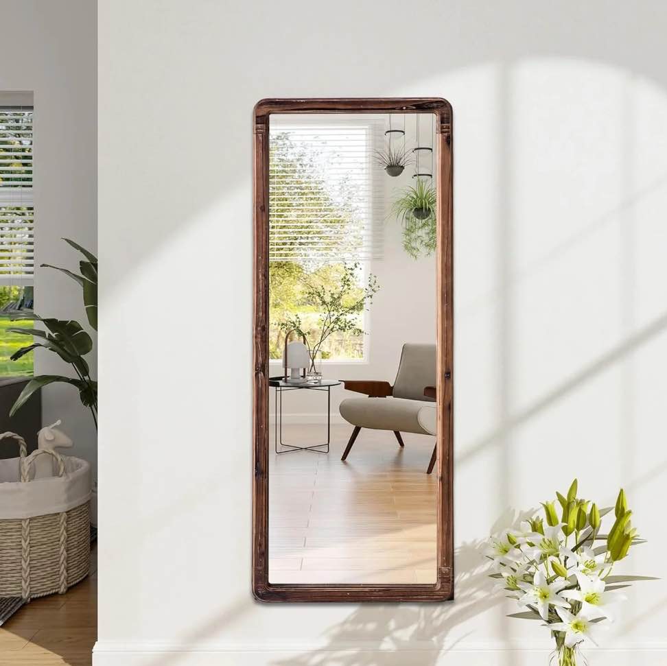 Farmhouse Long Mirrors for Bedroom 16 X 43 Inch, Leaning Rustic Wood Frame Full Length Mirror, Rectangle Floor Length Mirror, Hanging Full Length Mirror Wall Decor for Living Room
