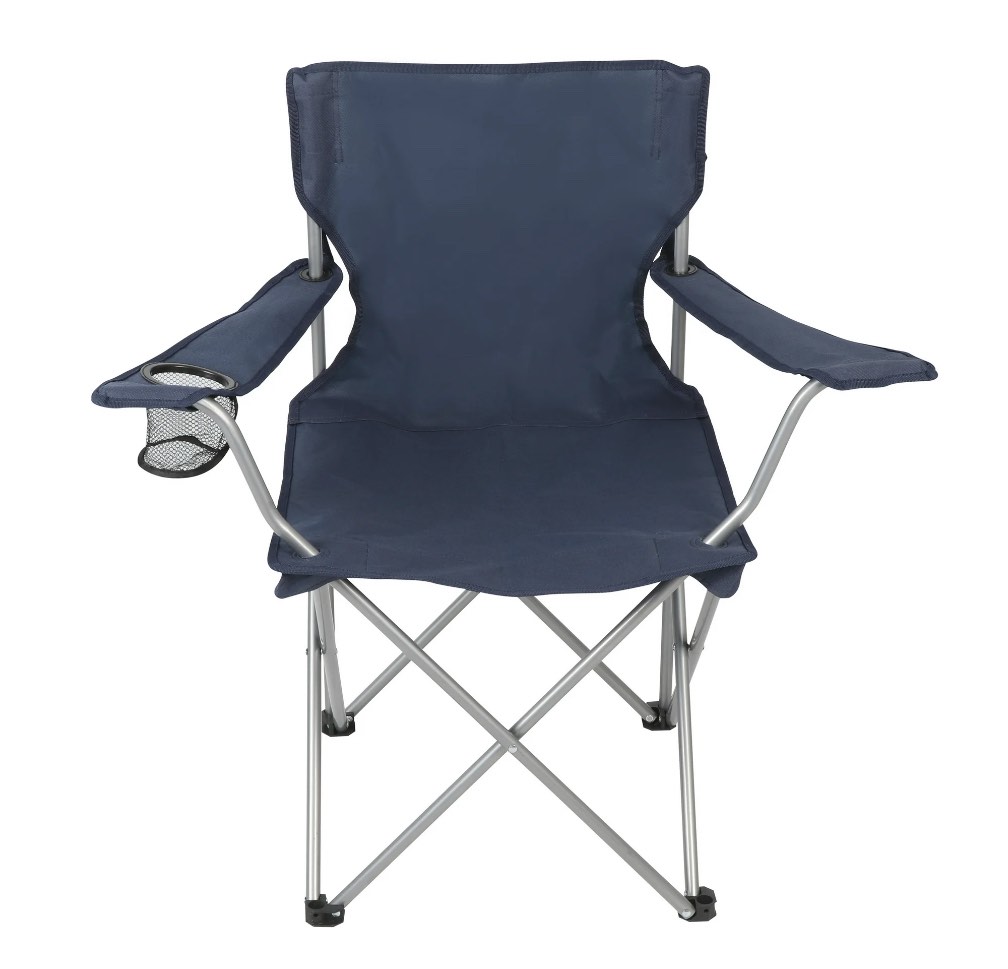 Ozark Trail Basic Quad Folding Camp Chair with Cup Holder  Navy  Adult