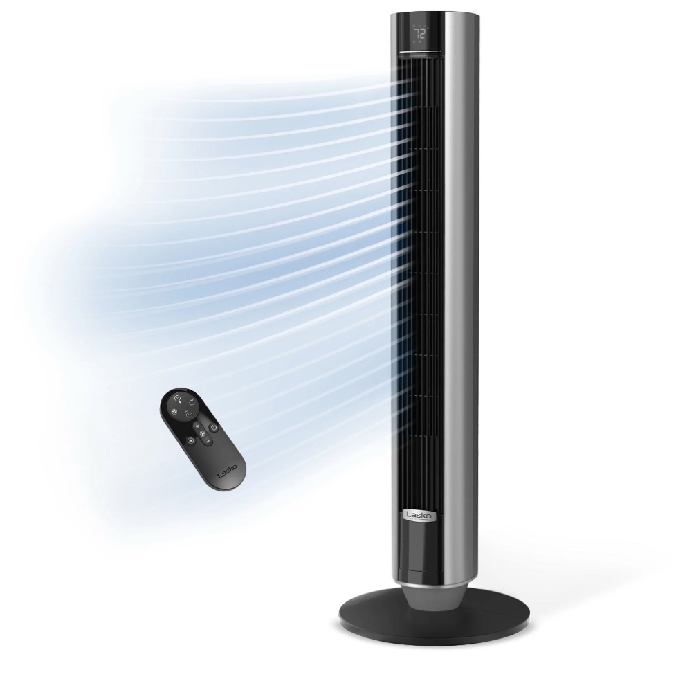 Lasko 40” WhisperForce DC Technology Tower Fan, 29 ft/s Airflow, Remote, Black, TDC401, New