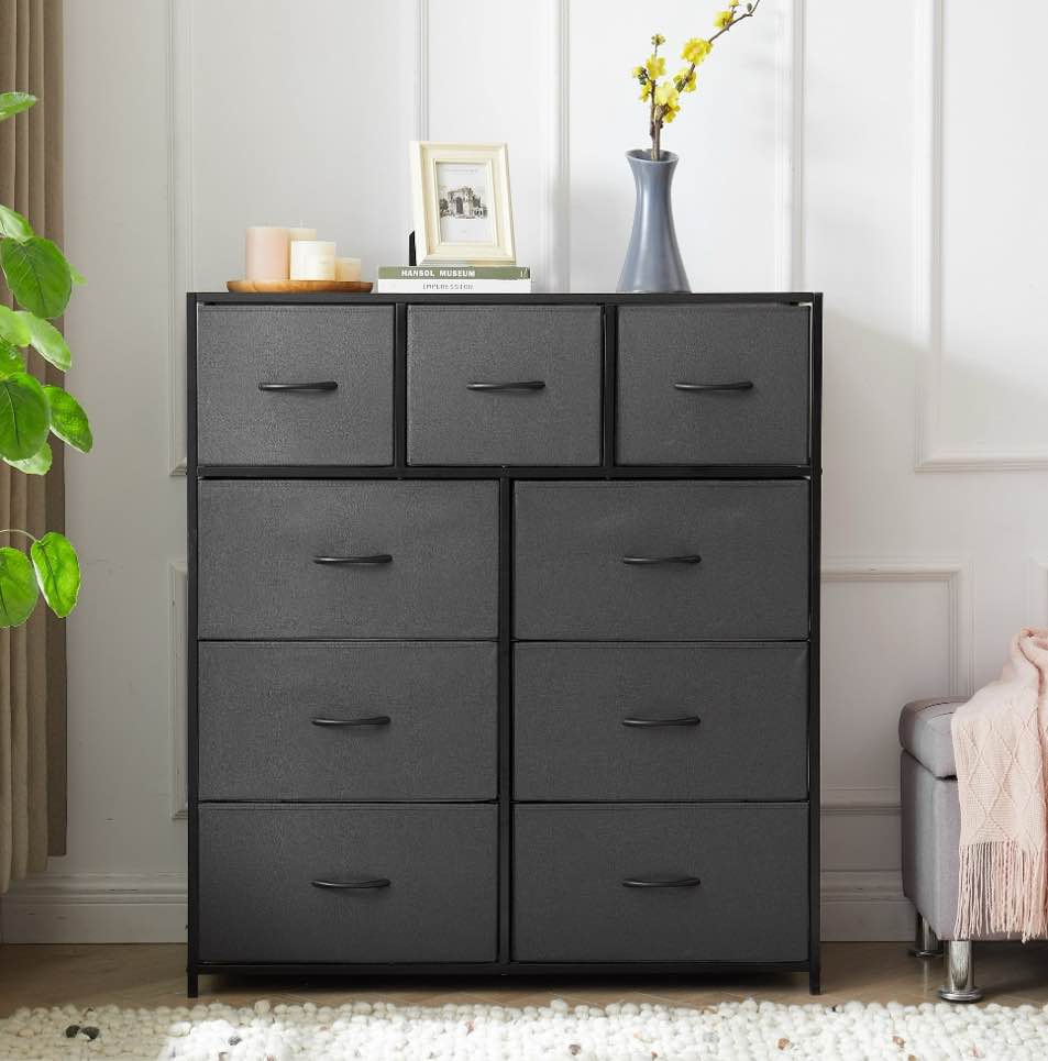mainstays 9 drawer fabric dresser for bedroom, grey
