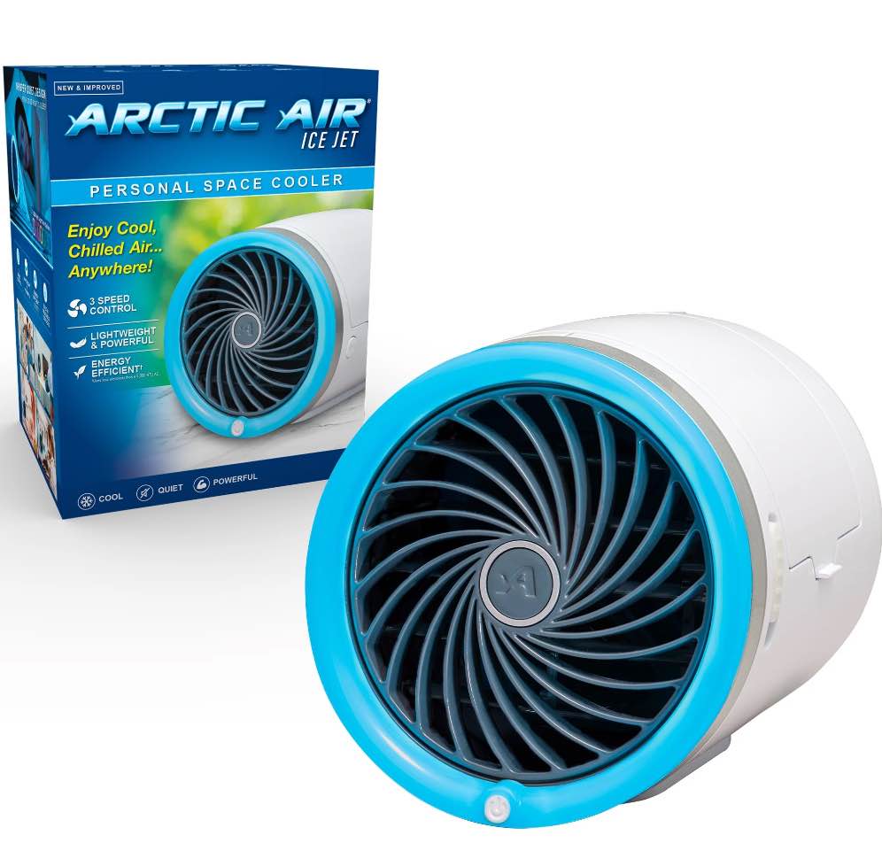 arctic air ice jet air cooler, 3 speed portable cooler with led, lightweight & compact space cooler