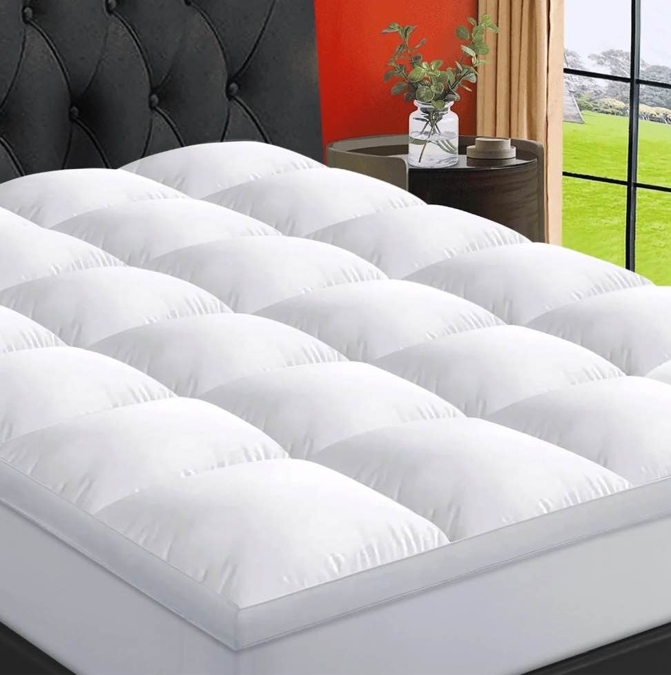 EMONIA 100% 400TC Mattress Topper King for Back Pain, Extra Thick Cooling Mattress Pad, Mattress Protector Pillow Top Mattress Cover with 8-21" Deep Elastic Pocket, Plush Soft Down (White, King)