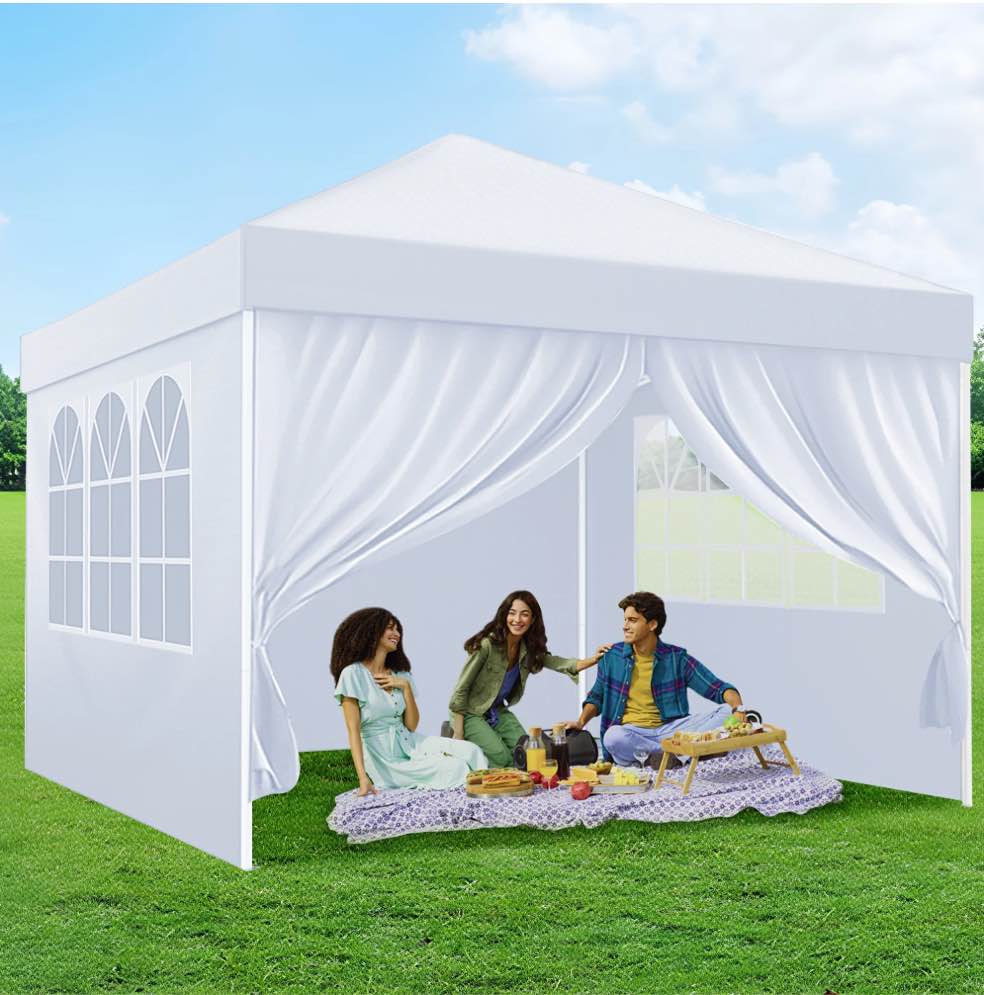 10'x10' Pop Up Canopy tent with Sidewalls, GVDV Portable Instant Canopy, Outdoor Canopy Event Tent, Waterproo, White