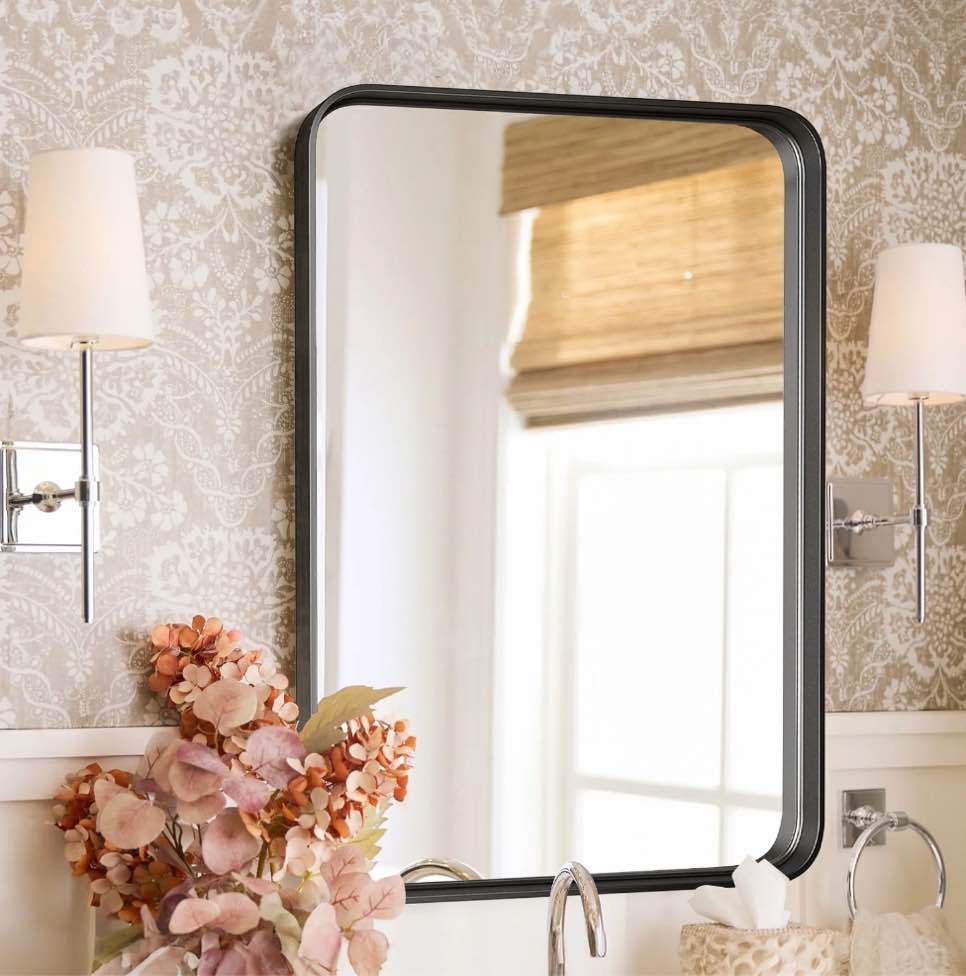 CONCETTA Shatterproof Bathroom Wall Mirror –22" x 30" Vanity Mirror with Rectangular Metal Frame, Anti-Fog, Black