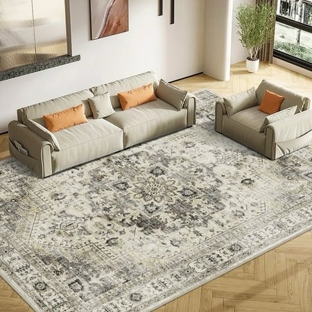 CozyDesg 8 X10 Area Rugs for Living Room Washable Persian Vintage Inspired Distressed Design Large Area Rugs Low Pile Plush Rugs Carpet for Bedroom D