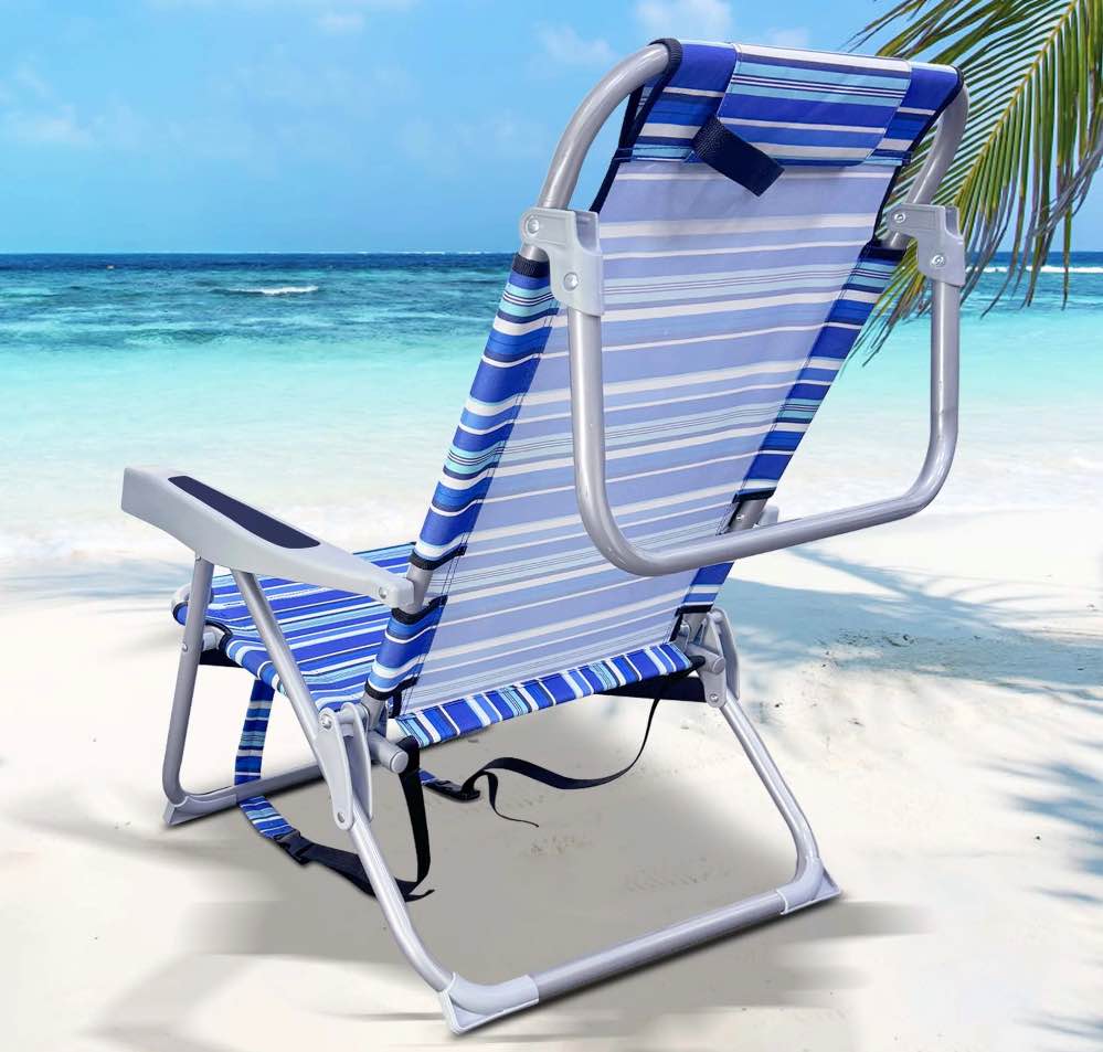 GVDV Backpack Beach Chair for Adults, Portable Folding Beach Chair with Cup Holder and Towel Rack, 4-Position Adjustable Reclining Chair for Beach, Camp, Outdoor