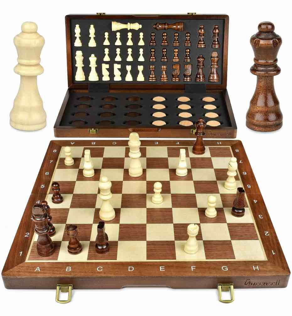 15-Inch Magnetic Chess Set - 2 in 1 Chess and Checkers Board Game for Adults and Kids - Tournament Chessboard with Wooden Pieces