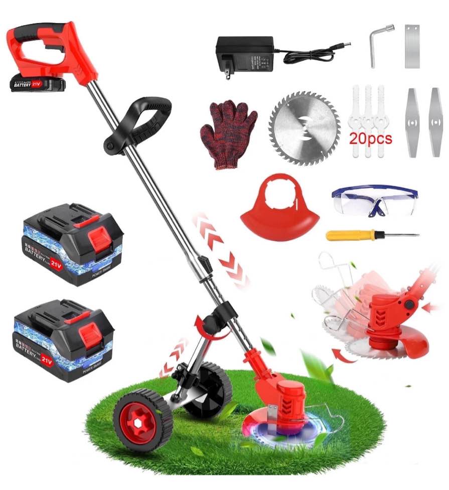 cordless weed eaters electric grass trimmer & edger, tanbaby 6 inch 3-in-1 weed wacker kit with upgraded wheels