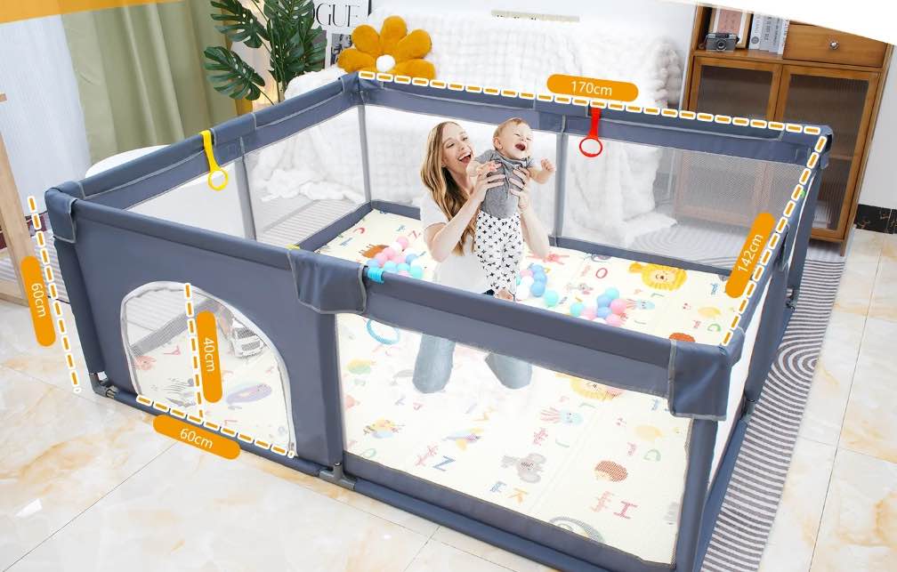 Baby Playpen, Large Play Yard 71" X 59" X 26.5" for Babies and Toddlers with Zipper Gate Suckers for Indoor&Outdoor