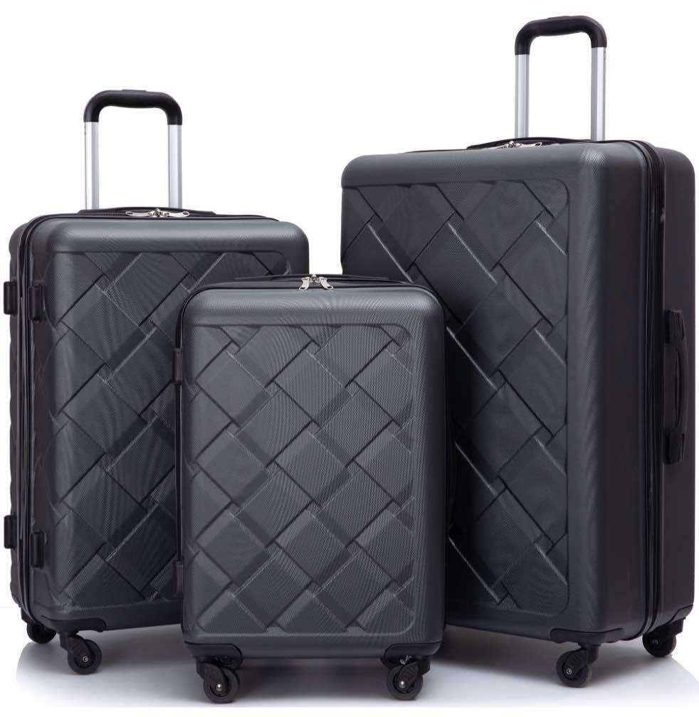 Amalodie 3 Piece Luggage Sets,ABS Hardside Suitcase,Carry On Luggage with Lightweight Durable Spinner Wheels,Dark Dray