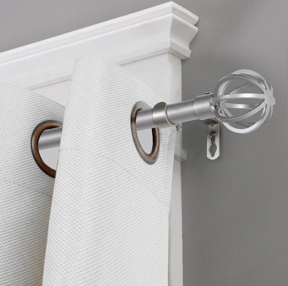 Turquoize Standard Single Adjustable Window Curtain Rod Set 3/4 in Diameter with Round Cage Finials, 28-48 in, Nickel. gold