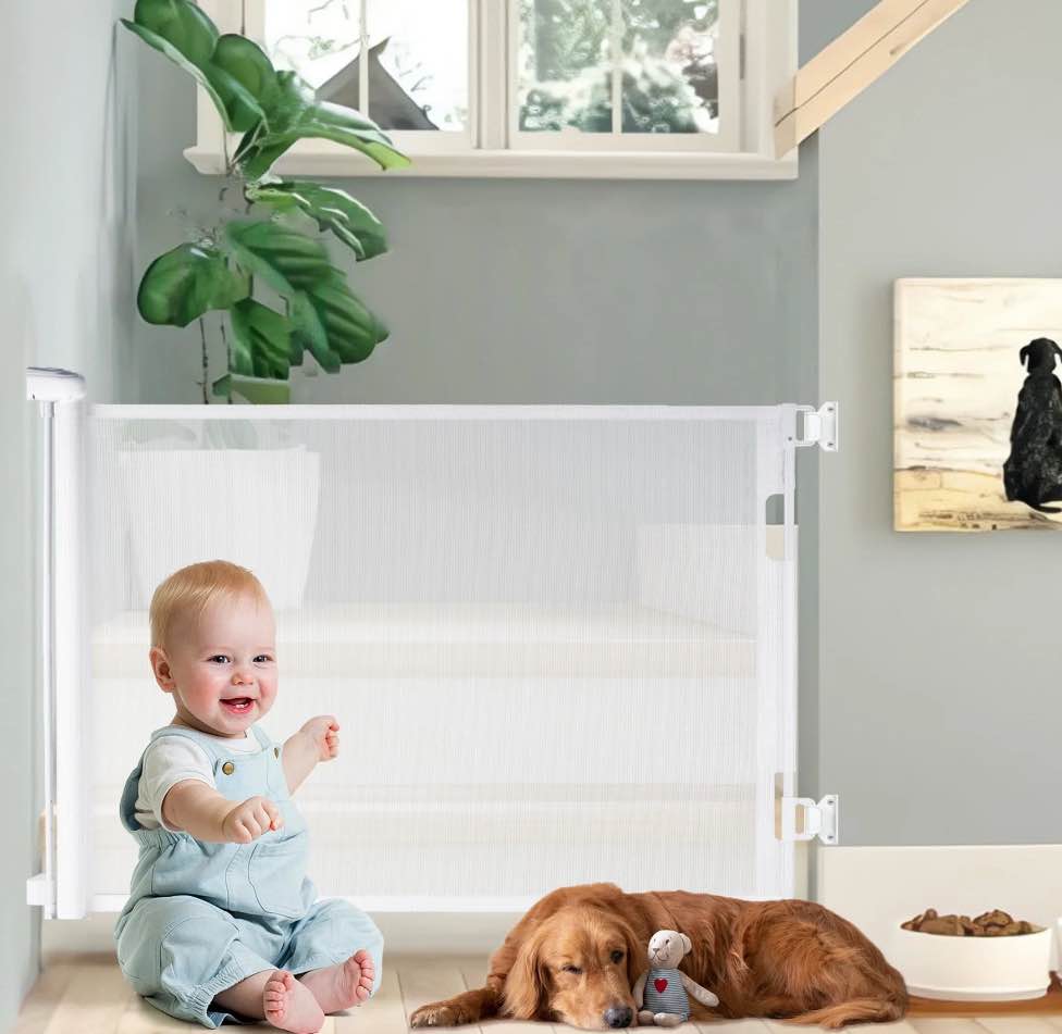 Hawsaiy Retractable Baby Safety Gate for Baby and Pet Extends to 71" Wide 35" Tall Child Safety Gate Mesh Gate for Stairs, Doorways,Hallways
