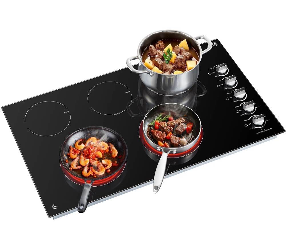 5 Burner Electric Stove  Sunmaki 36 inch Built-in Electric Cooktop 8900W Power Control by Knob for Home/Restaurant  220V-240V