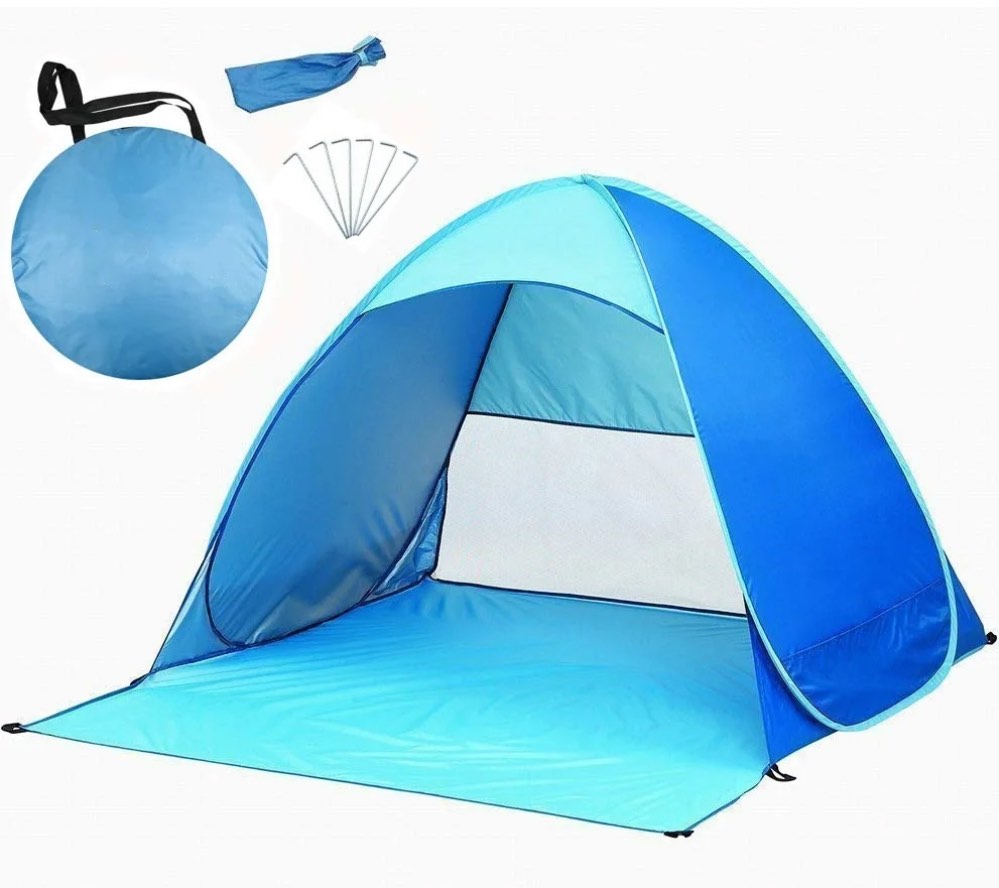 SEREE Automatic Pop up Beach Tent for 3-4 Person UPF 50+ Instant Portable Outdoors Quick Cabana Sun Shelter with Carry Bag Blue