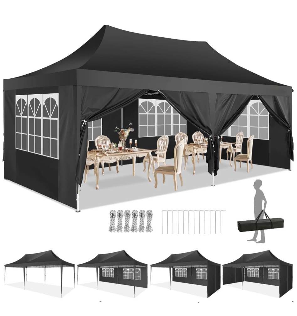 hoteel 10' x 20' pop up canopy tent,heavy duty waterproof commercial instant gazebo,outdoor canopy for party,wedding,event,backyard,black **canopy only***