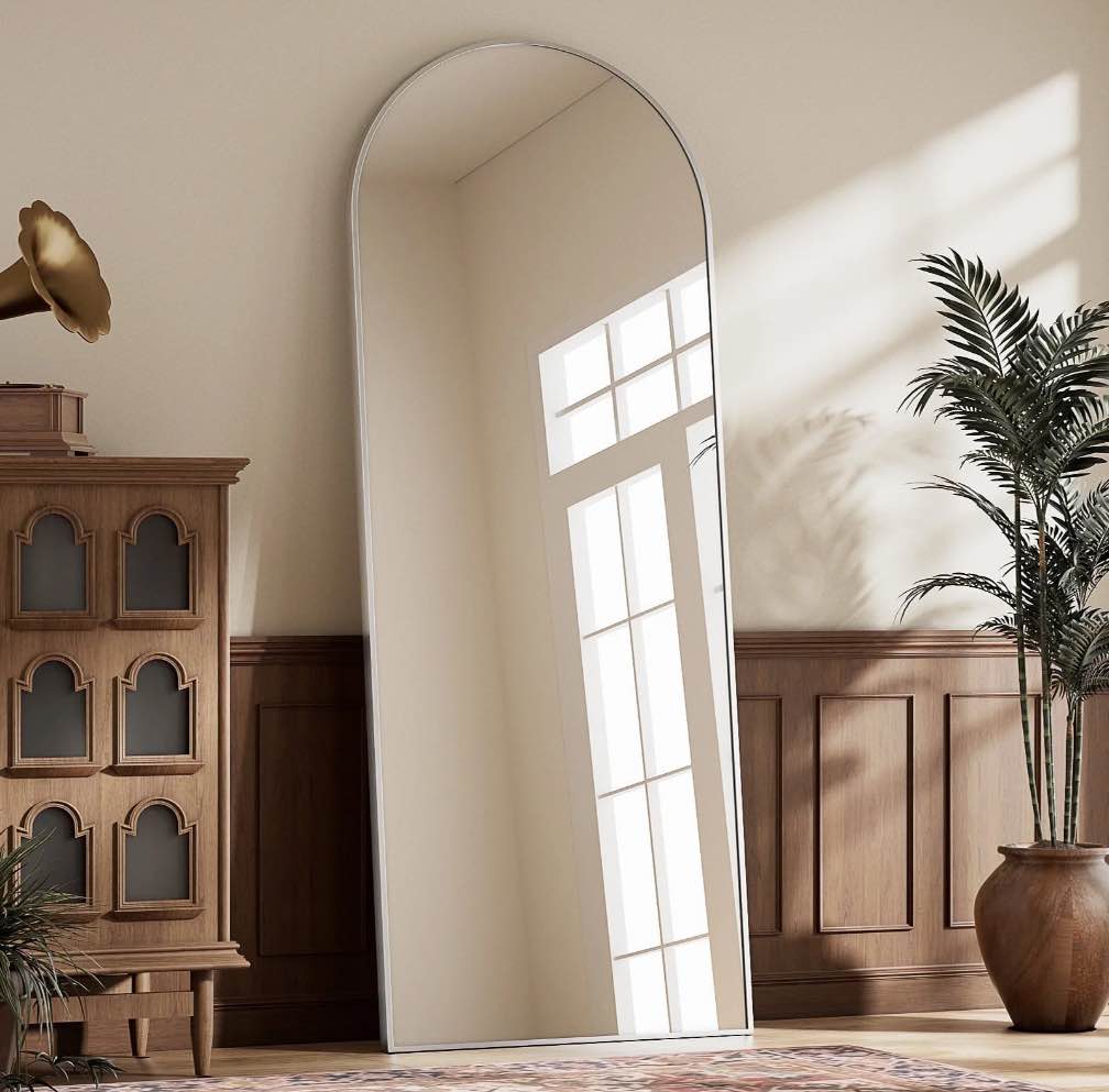 BEAUTYPEAK 64"x 21" Full Length Mirror Arched Standing Floor Mirror Full Body Mirror,Silver
