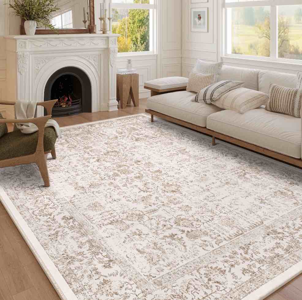 berthmeer 10'x14' large brown area rugs oriental rugs washable carpets for living room bedroom dining room throw rugs non-slip