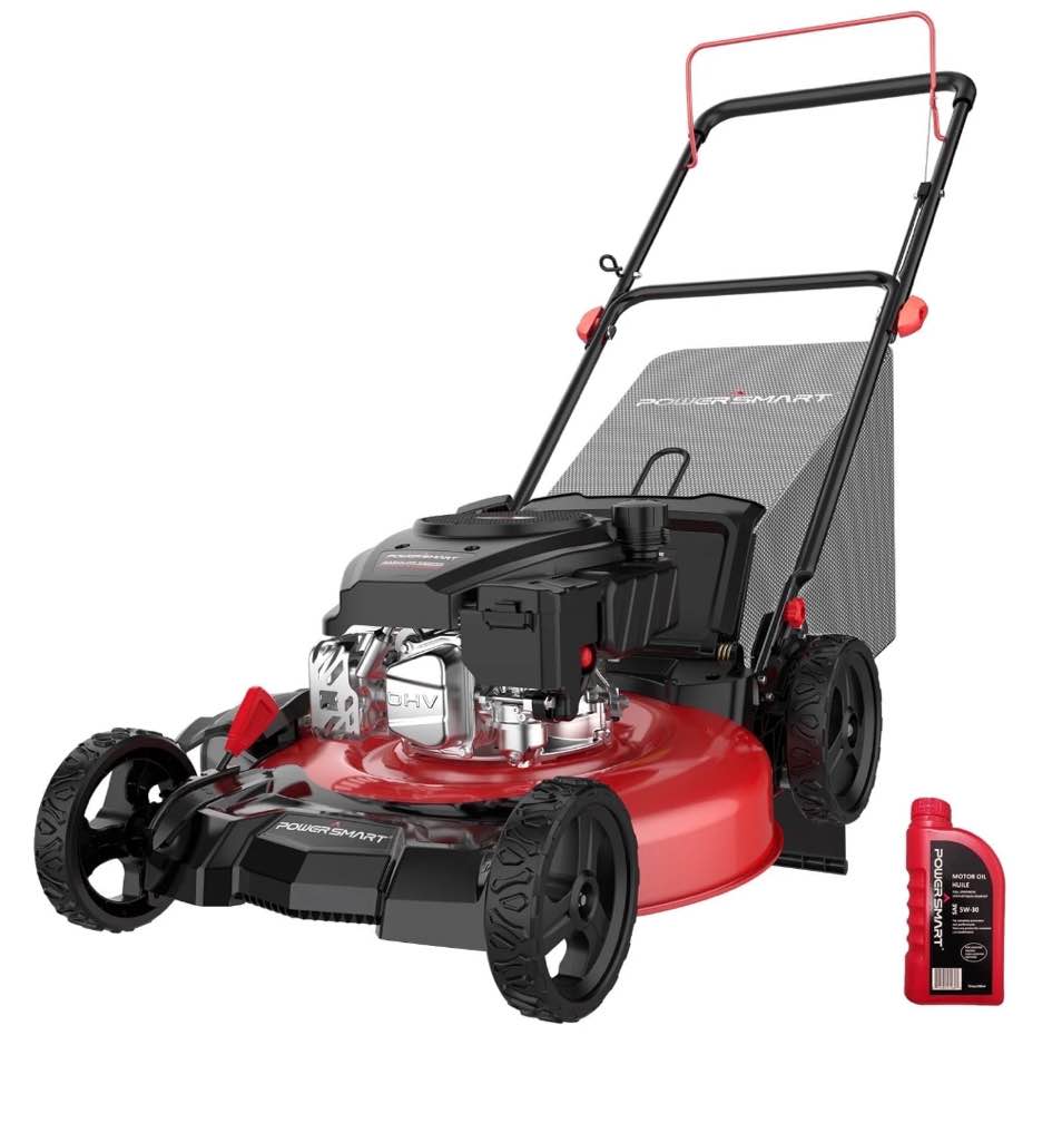 PowerSmart 21" 144cc Gas Push Lawn Mower , with 6-Position Height Adjustment, 3-in-1 Cutting