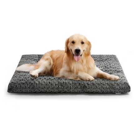 EMONIA Large Dog Bed, Luxury Rose Velvet Pet Mattress, Washable Dog Mattress for Crate, Non Slip Bottom, Suitable for Large, Medium Dogs 42 "x 28", Light Gray