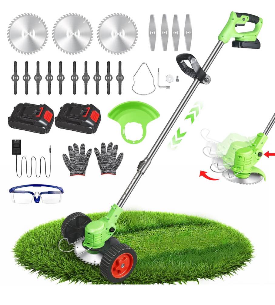 JLLOM Electric Cordless Lawn Trimmer, 21V Weed Wacker with Wheels Grass Edger Tool for Lawn Yard Garden