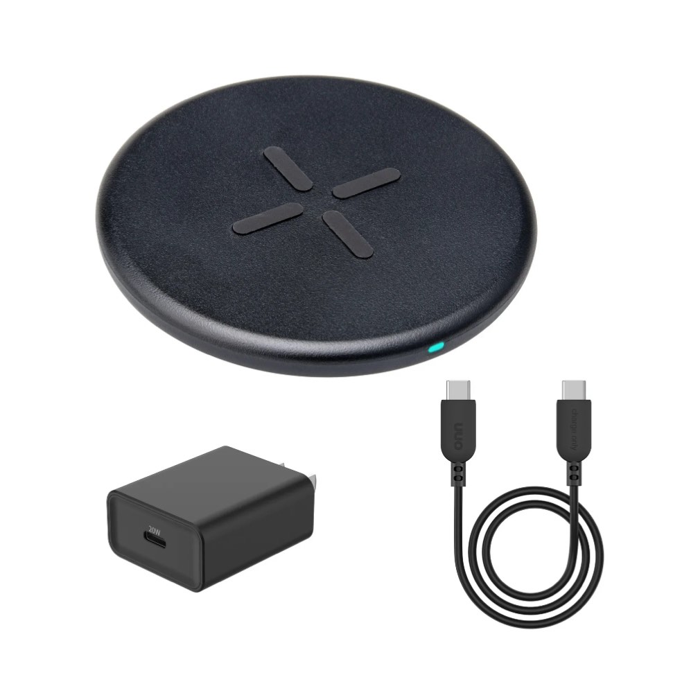 onn 10W Wireless Charging Pad,Qi Certified, with 5ft C-C Cable and Wall Adapter, Black