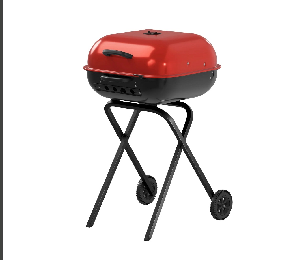 Americana Walk-A-Bout Charcoal Grill, 100% Pre-Assembled Portable Steel, Red