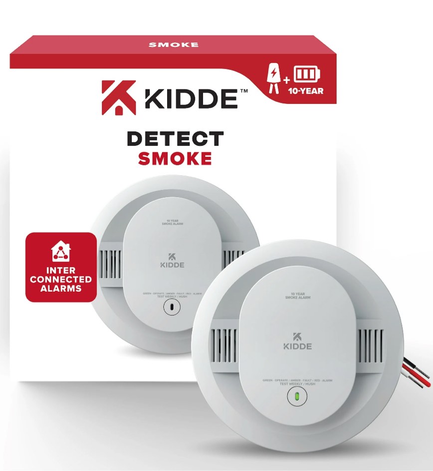 kidde hardwired photoelectric smoke detector alarm, 10-year lithium sealed battery backup
