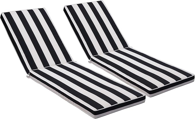 Only choice 2 Pcs Set Outdoor Lounge Chair Cushions Patio Chaise Lounge Replacement Cushions Furniture Seat Cushions(Black+White Stripes-2 pcs)