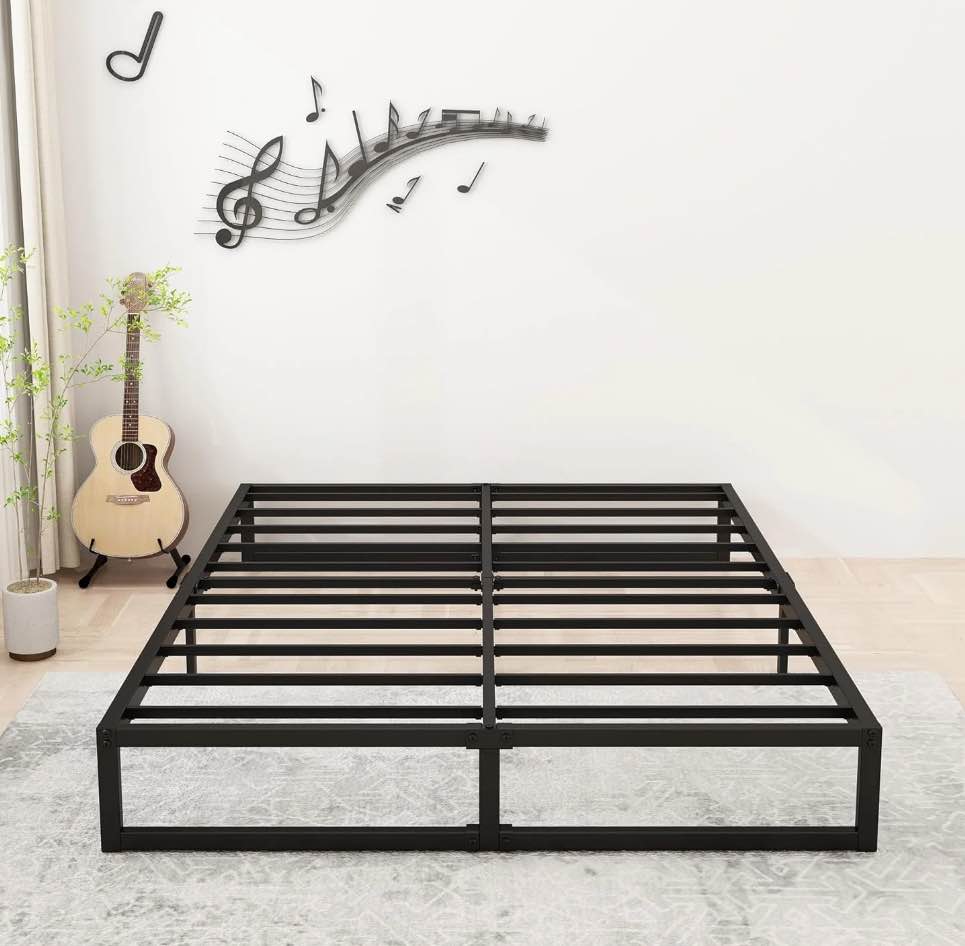 lutown-teen 12 inch california king bed frames no box spring needed heavy duty metal cal king platform for mattress foundation, noise free, easy assembly, black
